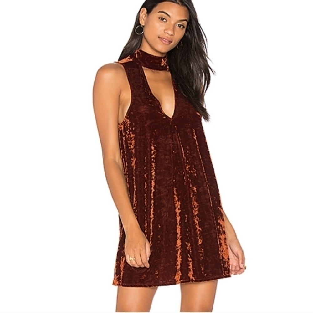 Show‎ Me Your Mumu Velvet Dress Small Friday Choker Copper Crush Mini Stretch
